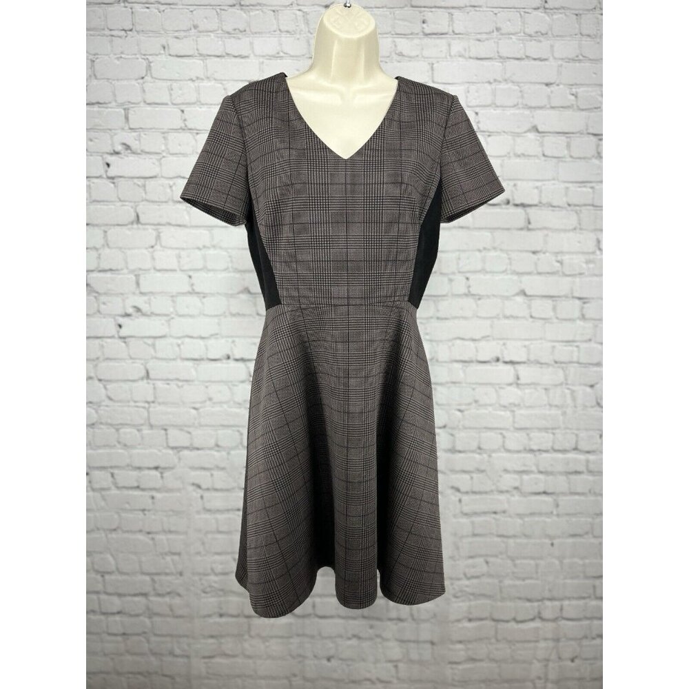 Cremieux Brown Black Plaid Short Sleeve Lined Fit And Flare Midi Dress Size 6